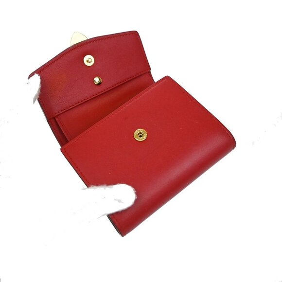 GUCCI Logo Sylvie Compact Trifold Wallet Leather Red GHW Made in Italy 37KB092 - Picture 9 of 13